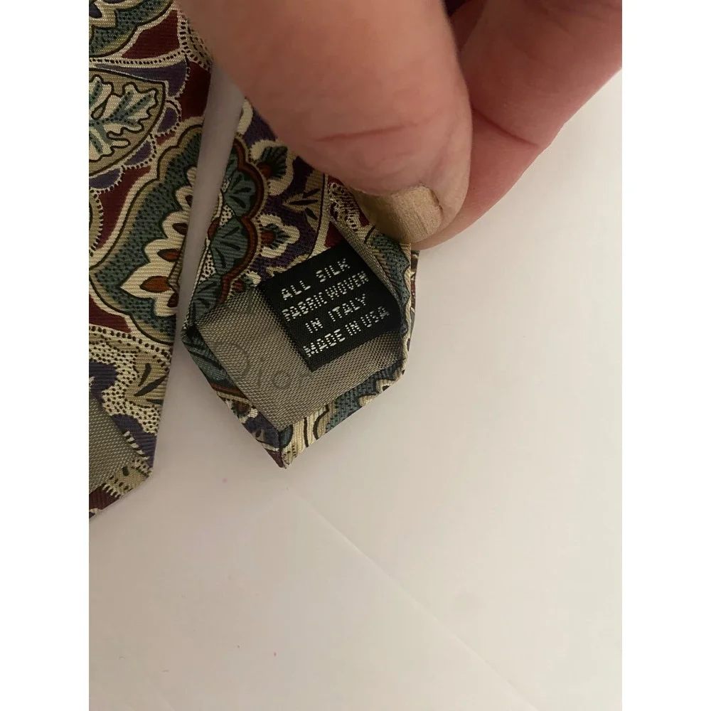 Christian‎ Dior Monsieur Mens Silk Paisley Tie Burgundy Green Gold Made in USA
